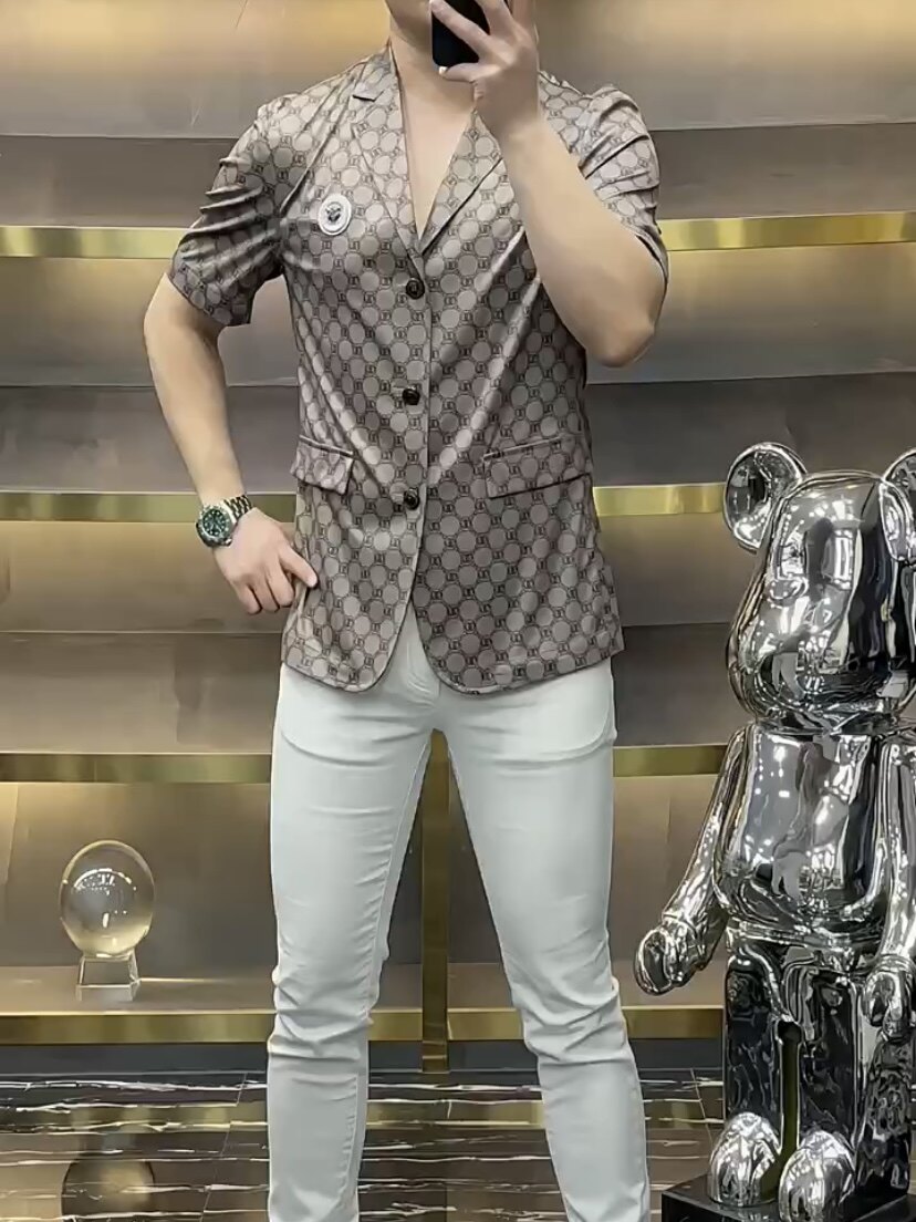 欧货男士高级感西装领短袖衬衫