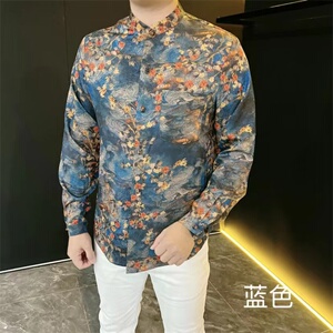 男士潮流休闲盘扣唐装衬衫长袖