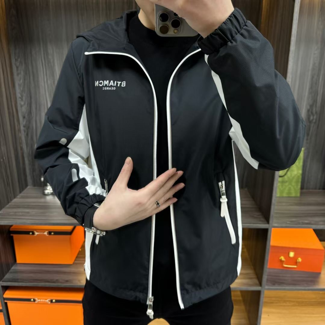 6607夏季新款男士休闲薄款连帽夹克衫时尚简约拼色修身百搭外套男