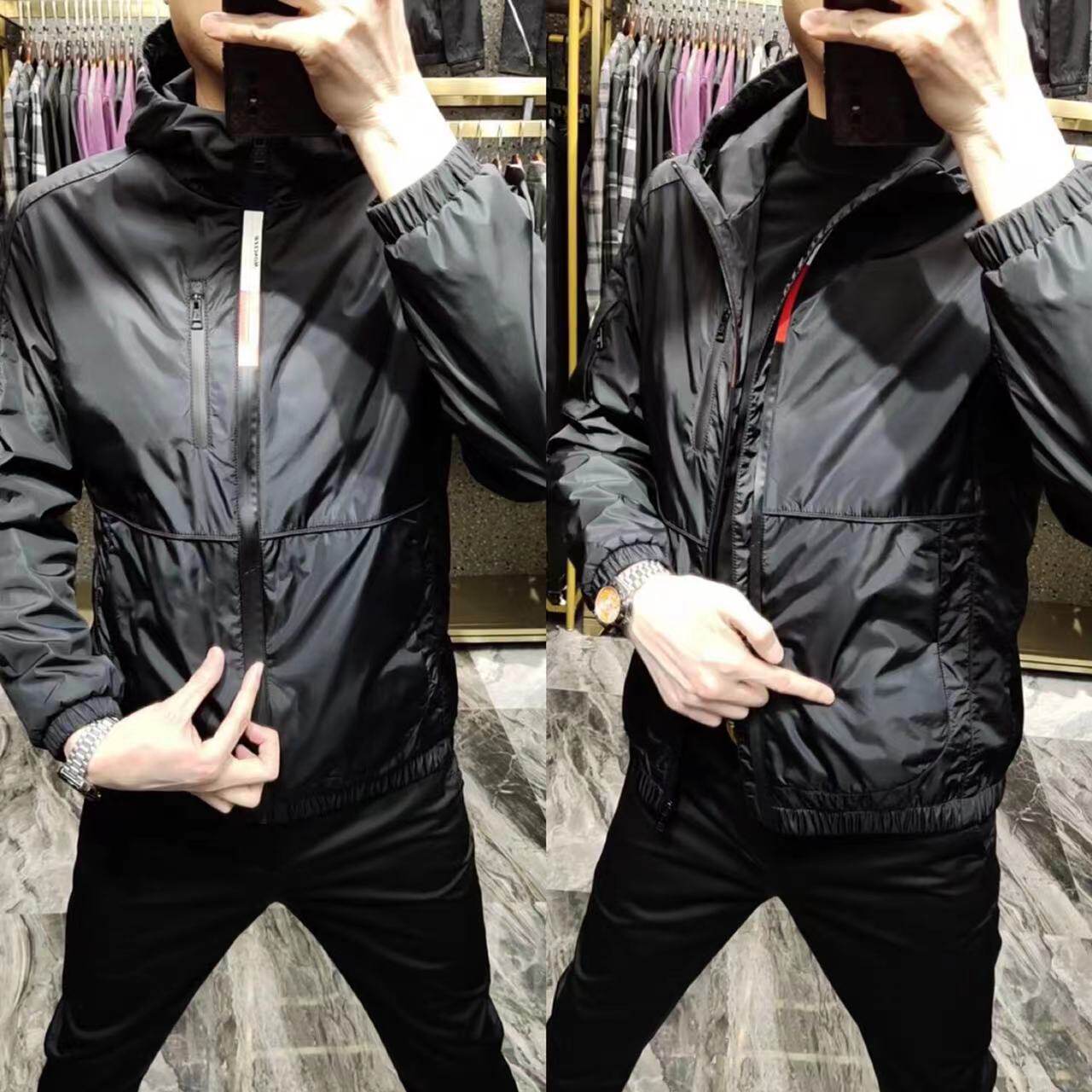 6061春季新款男士商务休闲连帽夹克衫时尚薄款修身百搭外套上衣男