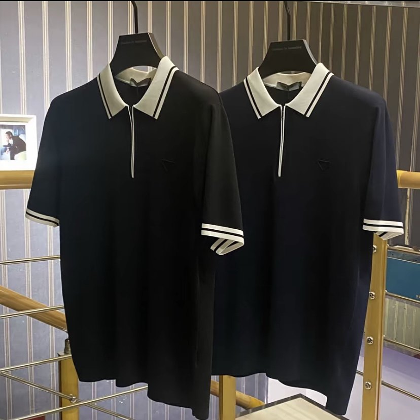 2025夏季新款男士商务休闲翻领短袖针织polo衫时尚撞色半袖小衫男