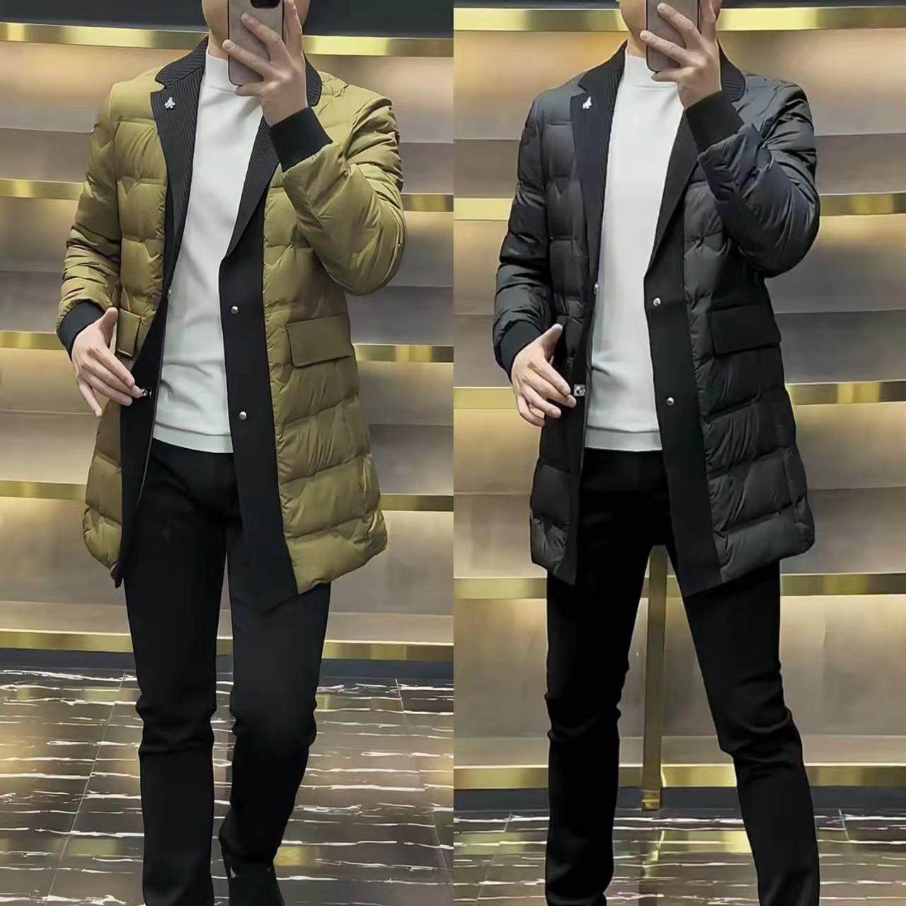 2177冬季新款欧货男士商务休闲中长款羽绒西服外套修身保暖羽绒服