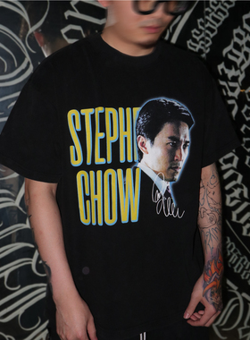 DarcEyes美式街头周星驰Bootleg印花水洗t恤短袖