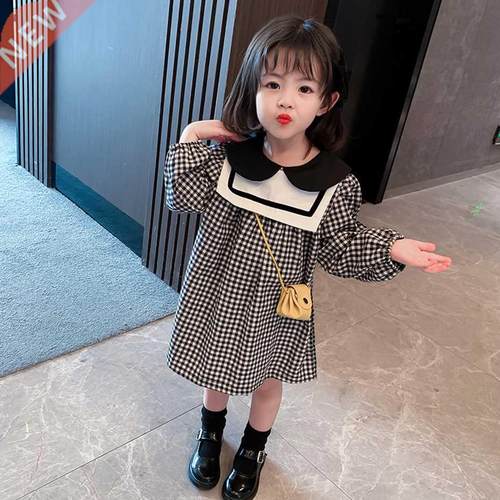 Toddler Girls Dress Plaid Pattern Girls Party Dress Casual S