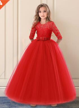 Red Christmas Dress Lace Flower Girls Wedding Party Children