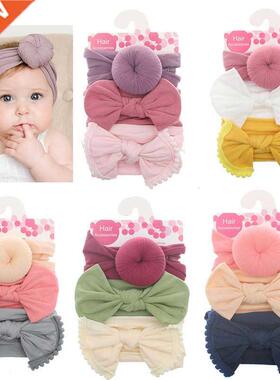 3Pcs/Set Solid Color Soft Nylon Elastic Baby Headband Bows K