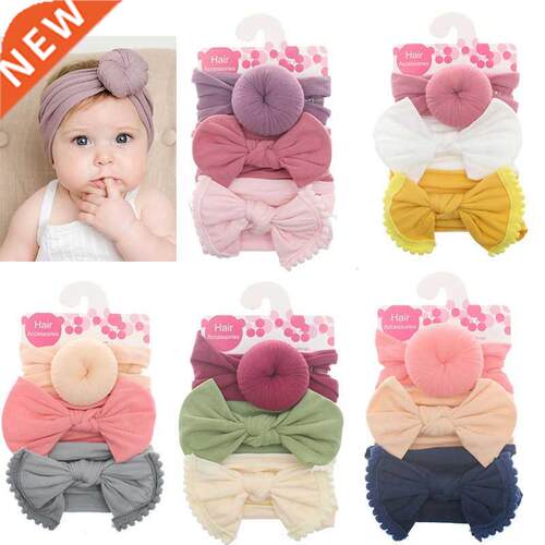 3Pcs/Set Solid Color Soft Nylon Elastic Baby Headband Bows K
