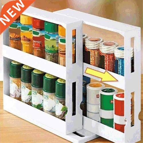 2 Layer Storage Kitchen Rotating Storage Rack Spice Jar