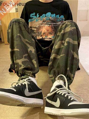 Foufurieux American Vintage Camouflage Cargo Pants Men Summe