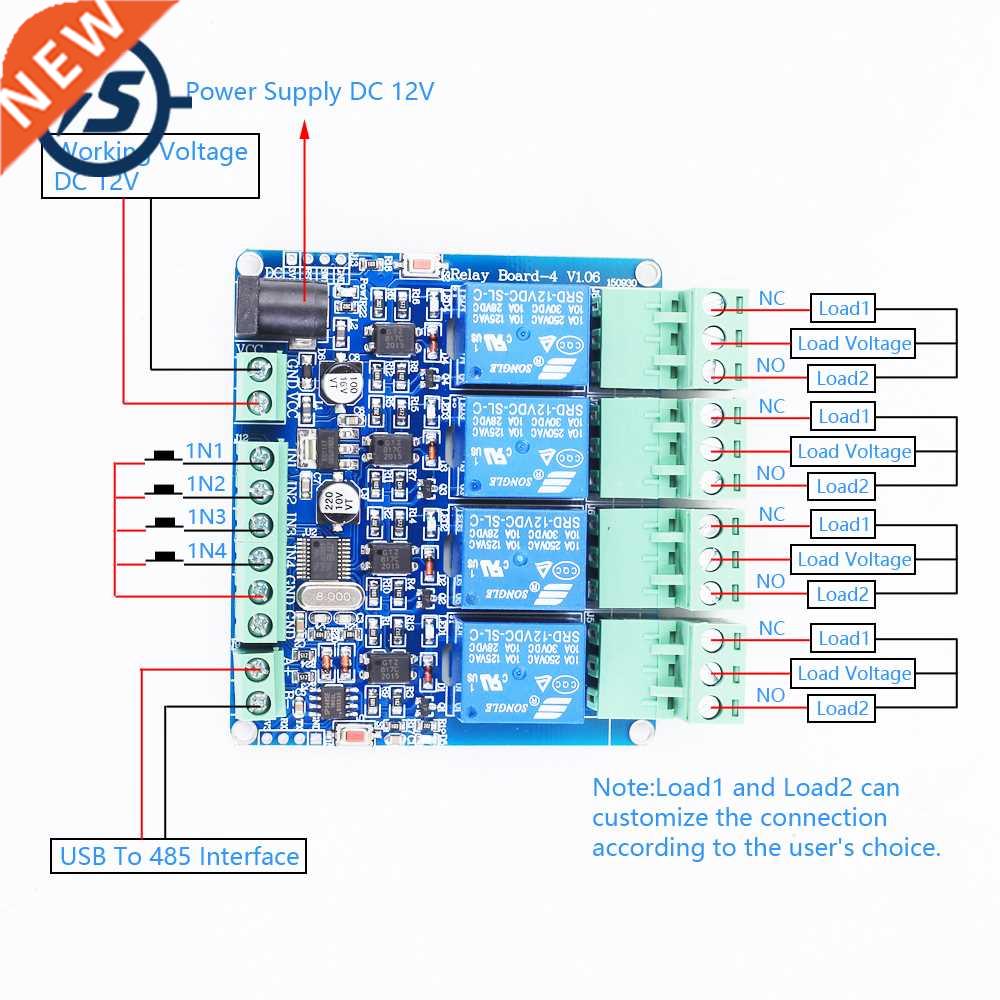 RS485 Modbus-RTU 12V 4Bit Relay Module 4-Channel Switch Cont