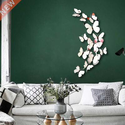 12pcs Peach Blossom White Butterfly D Wall Sticker Set Stic