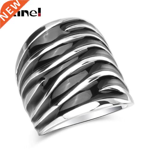 Kinel Unique Punk Rock Black Enamel Big Ring Fashion Wave P