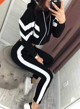 Autumn Spring 2 Piece Set Women Casual Long Sleeve Crop Top