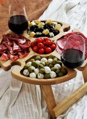 Wooden Outdoor Folding Picnic-table With Glass Holder 2 In 1