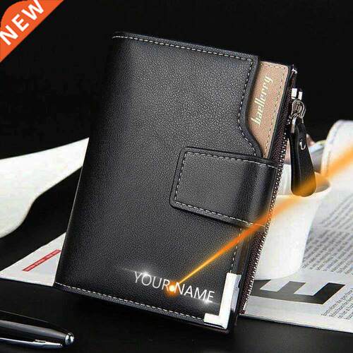 Customized Men Wallets Name Engraving Card Hols Zipper Fa