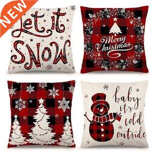 4 pcs Christmas Pillowcases Cotton Linen Pillowcase Sofa