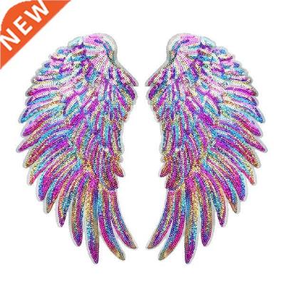 2Pcs Patches Sequined Sew/Iron On Clothes 3D Feather