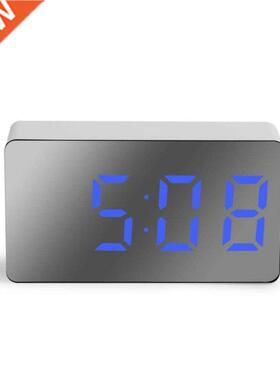 LED Mirror Digital Alarm Clock Snooze Table Clock Wake Up Mu