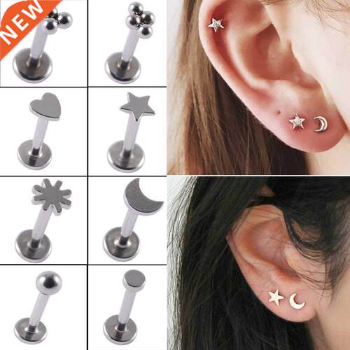 2PCS Surgical Steel Heart Ear Tragus Cartilage Piercing Mix