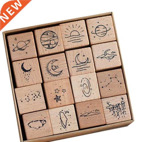 Vintage Planet Sunrise Moon Star Cloud Stamp DIY Wooden Rubb