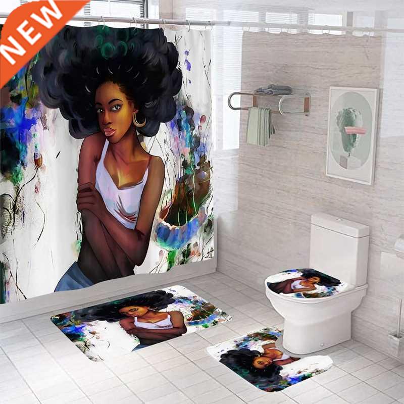Africa Girl Bathroom Set Waterproof Shower Curtain Non-Slip