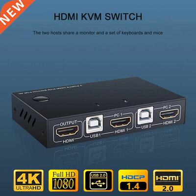 2 Port HDMI USB KVM 4K Switcher Splitter for Sharing Monitor