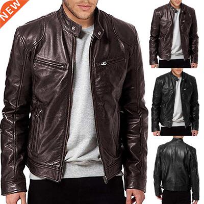 Retro men's fashion leather jacket calm temperament locomoti