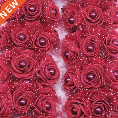 24/72Pcs cm Foam Rose with Immitation Pearl Bead Artificial