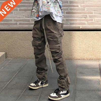 High street Multi-pocket Drawstring Overalls Mens Straight R