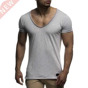 New arrival deep V neck short sleeve men t shirt slim fit t-