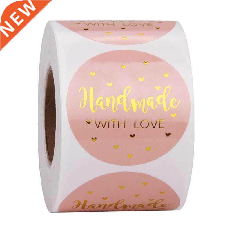 50-500pcs Handmade With Love Kraft Paper Stickers 25mm Round