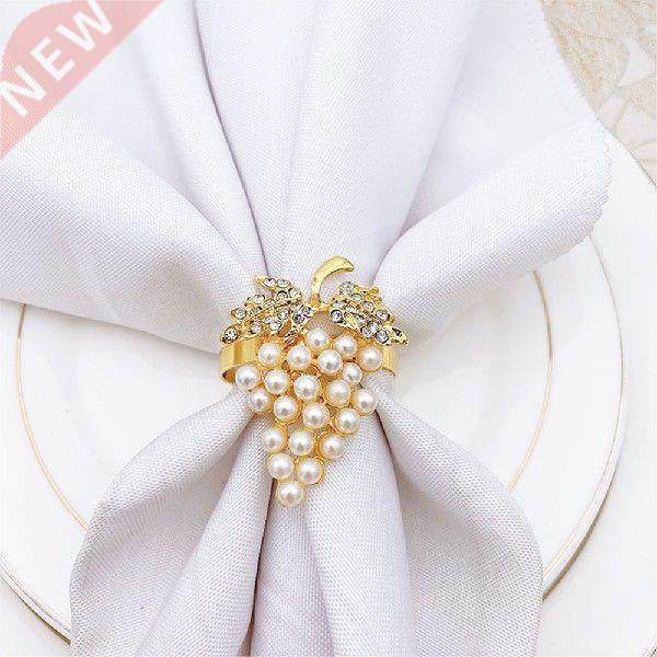 6pcs golden grape napkin ring pearl rhinestone napkin