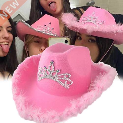 Western Cowboy Caps Pink Cowgirl Hat for Women Girl Tiara Co