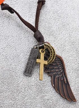 Feather Angel Wngs Necklace & Pendants Vntage Brown Leat