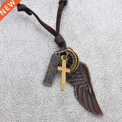 Feather Angel Wngs Necklace & Pendants Vntage Brown Leat