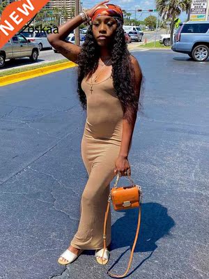 Joskaa Backless Bodycon Casual Maxi Dresses Strap Solid Low