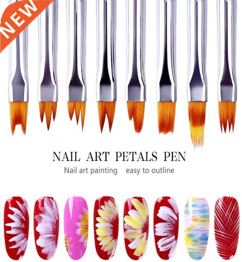 8Pcs Color Paint Pen Set Pink Petal Pen Nail Brush Short Nai