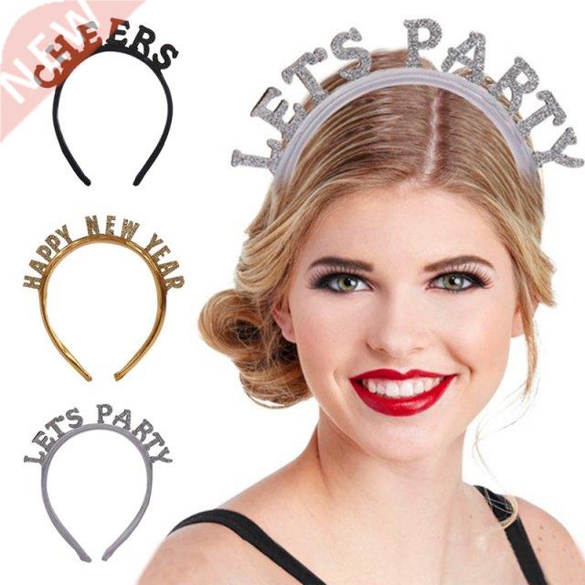 1PCS Headband Glitter Letters Happy New Year Headband Plasti