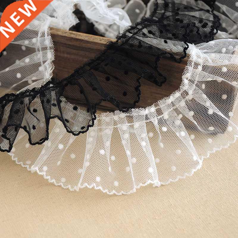1Yard Pleated Lace Fabric Wide 6cm Dot Lace Trim Applique Co