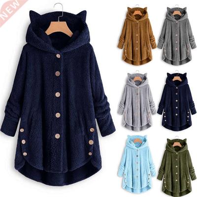 Fashion Hoodies Women Jacket Button Coat Patchworl s Hood
