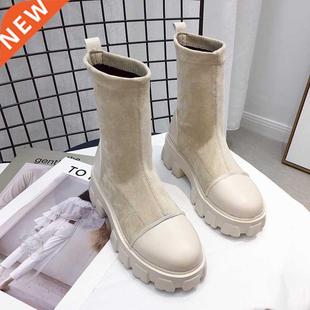 Black Sock Boots Women 2020 New Punk Gothic Shoes Ankle Boot