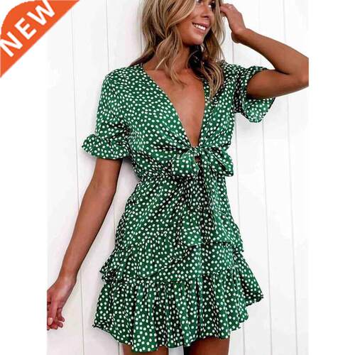 hirigin 2020 Women Dress Boho Floral Ruffle Short Mini Dres