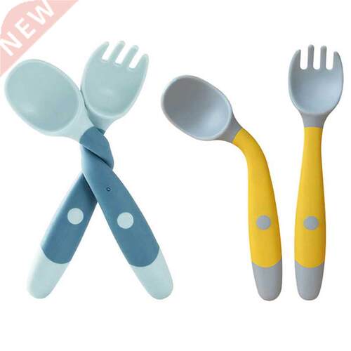 Baby Spoon Fork Set Toddler Infant Bendable Silicone Soft Sp