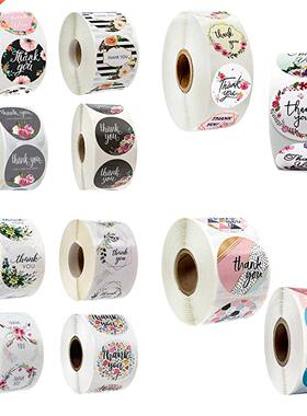 1 Roll(500Pcs) Flowers Thank You Sticker Paper Laels Round