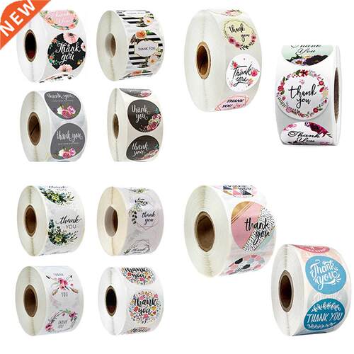 1 Roll(500Pcs) Flowers Thank You Sticker Paper Laels Round