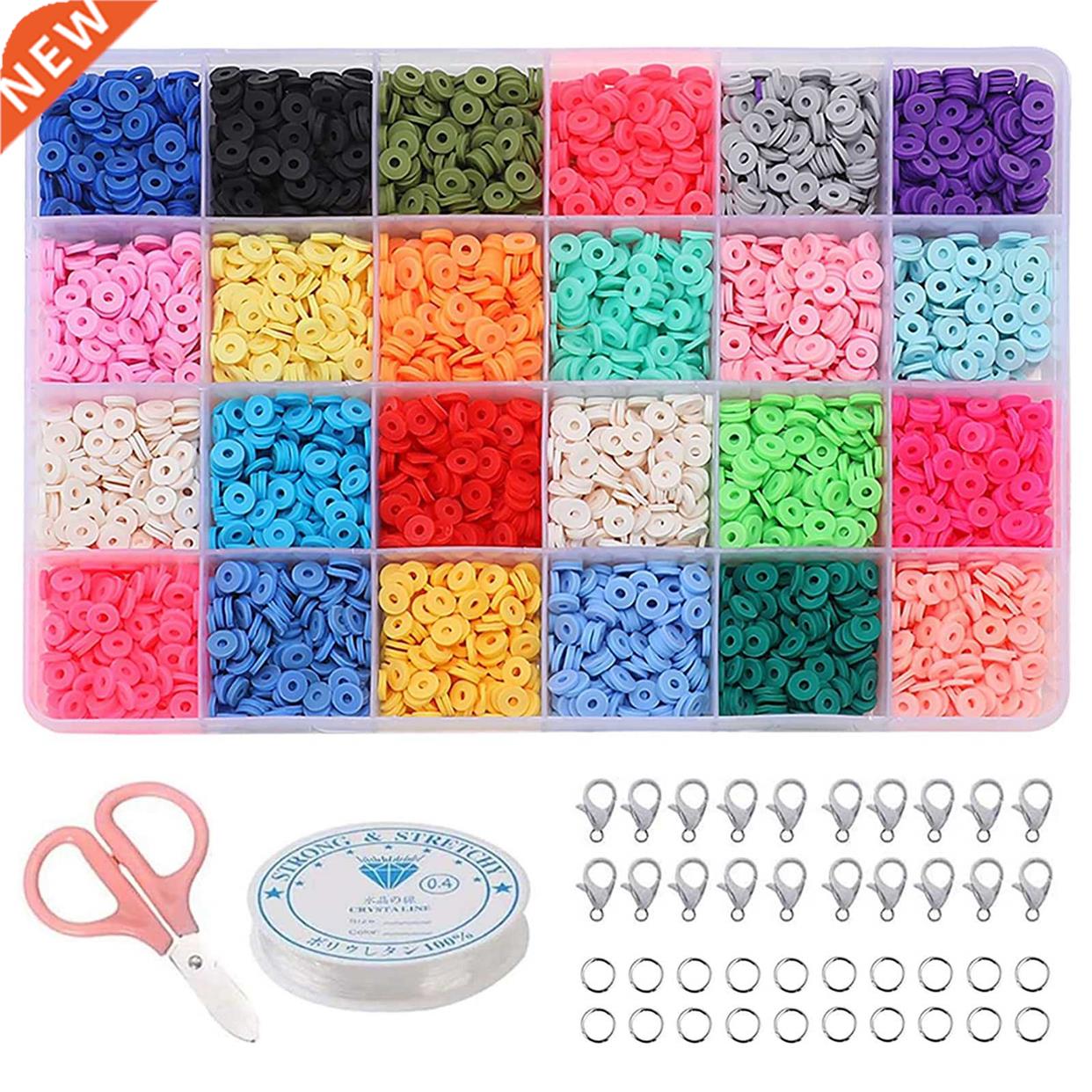Polymer Clay Beads 24 Bright Colors Flat Round Spacer Beads