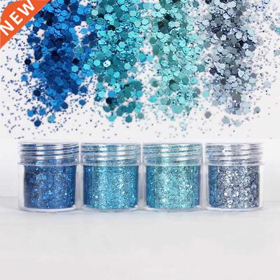 4pots Sky Blue Color Hexagon Sequins 1mm Glitter Mixed UV R