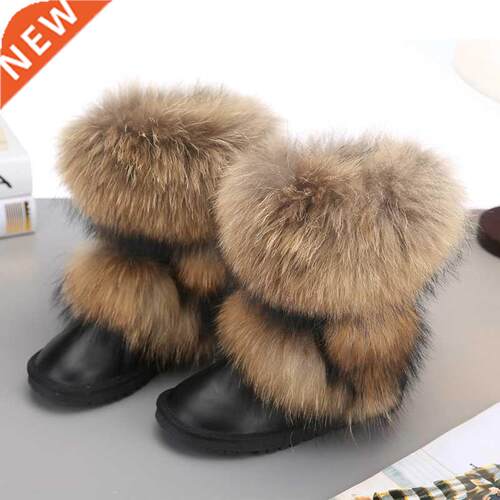 2022 New Fashion Big Fox Fur Woman Snow Boots Lady Winter Bo