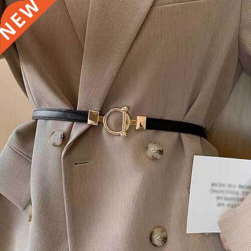 Women Leather Thin Belt Metal Simple Hook Buckle Adjustable