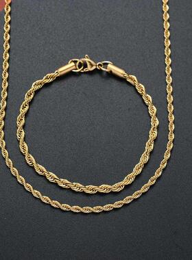 316L Stainless Steel Gold Color Twist Link Necklace & Br